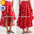 Bonito Assimétrico Babados Bolinhas Vermelho E Branco De Algodão Maxi Saia De Verão Fabricação Atacado Moda Feminina Vestuário (TA0029S)